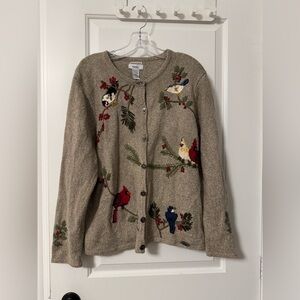 Vintage NORTHERN REFLECTION Birds Floral Nature Cardigan Embroidered Sweater